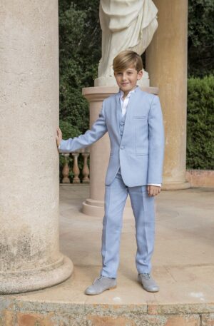 Chaqueta ibicenca de lino Mao celeste