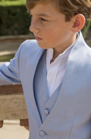 Chaleco ibicenco de Comunión de lino celeste