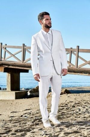 Traje de lino blanco ibicenco cuello solapa