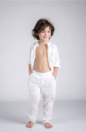 Pantalón largo blanco ibicenco de algodón para niño