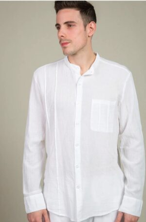 Camisa ibicenca de algodón con cuello Mao