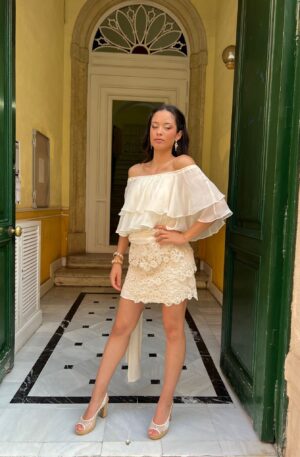 Vestido corto de fiesta Belinda beige