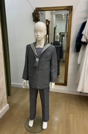 Traje de comunión de lino azul