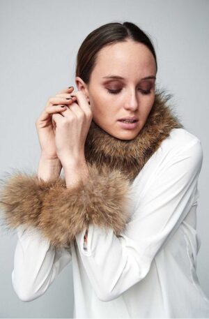 Conjunto de cuello y puños de pelo natural marrón