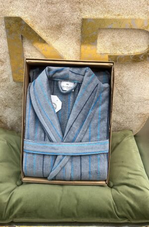 Albornoz gris con listas azules de algodón unisex