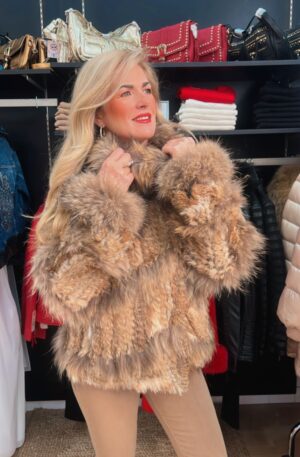 Chaqueta de conejo natural trenzado