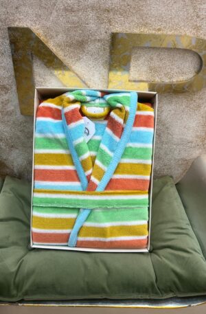 Albornoz de rayas multicolor con capucha