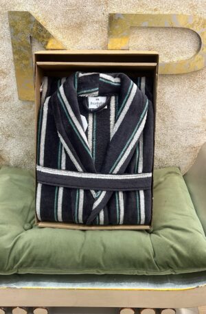 Albornoz de rayas gris y verde de algodón unisex