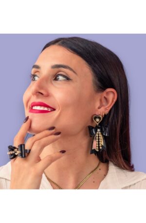 Conjunto de pendientes y anillo Kokette Audrey negros