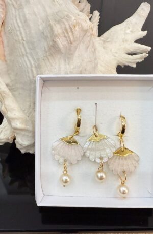 Conjunto de pendientes mini beach con perla blancos