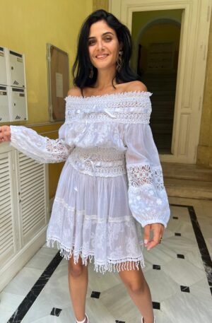 Vestido ibicenco corto blanco Isla