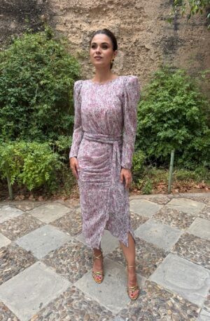 Vestido Midi Marguerite flores rosas