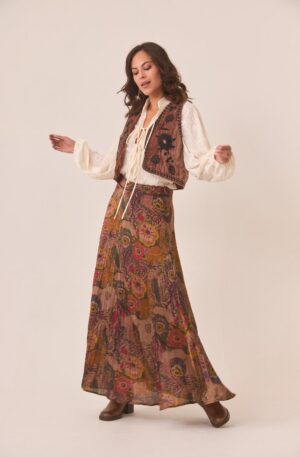 Falda larga plisada flores multicolor