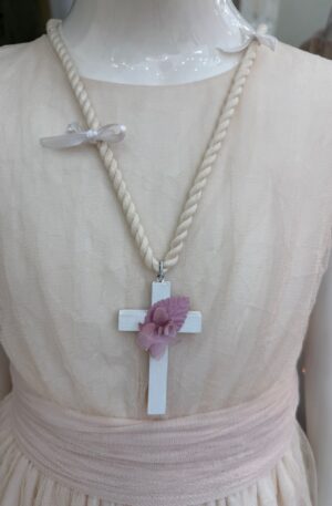 Cruz de niña de comunión de madera con lazos