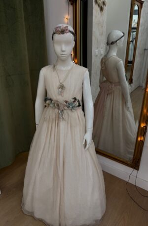 Vestido de comunión Marta de tul rosa palo