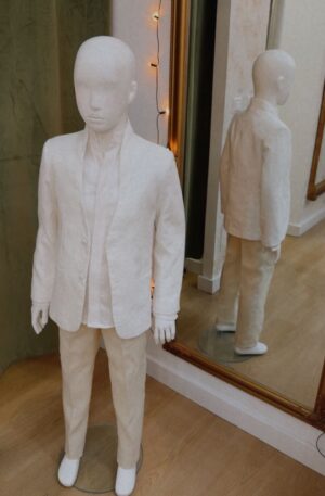 Traje de chaqueta de comunión con cuello Mao de 3 piezas blanco