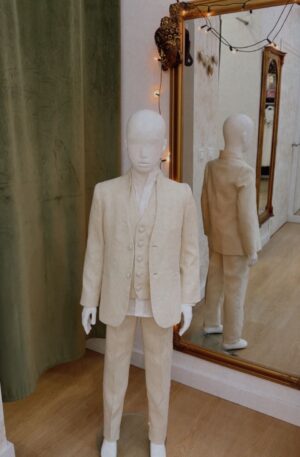 Traje de chaqueta de comunión con cuello Mao 4 piezas beige