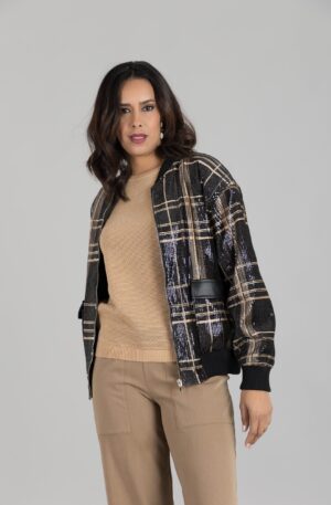 Cazadora de cuadros y lentejuelas pequeñas Bomber talla grande